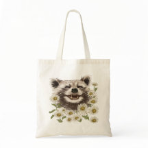 Tote Bag Happy Raccoon em margarida