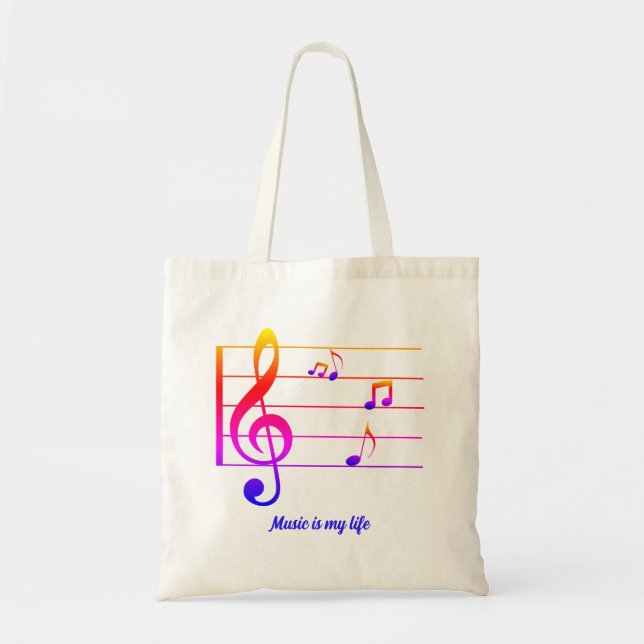 Bolsa Tote Tote Bag, uma nota musical colorida (Frente)
