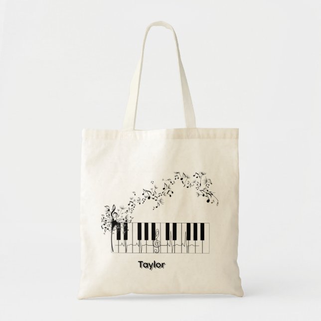 Bolsa Tote tote name piano floral (Frente)