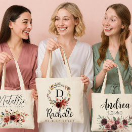Bolsa Tote Tote para Damas de Honra Floral com Textos Persona