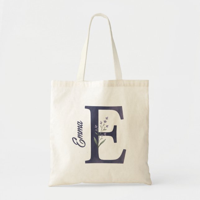Bolsa Tote Tote Personalizada com Floral de Lavanda e Monogra (Frente)