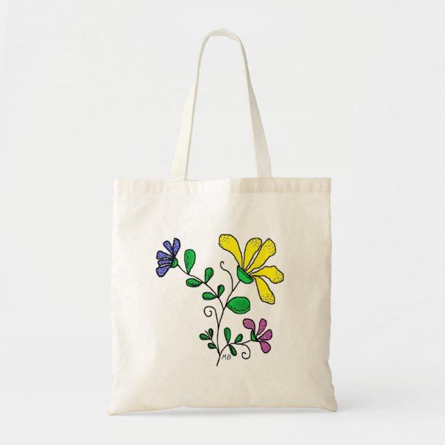 Bolsa Tote Tote with Whimsical Flower Design (Frente)