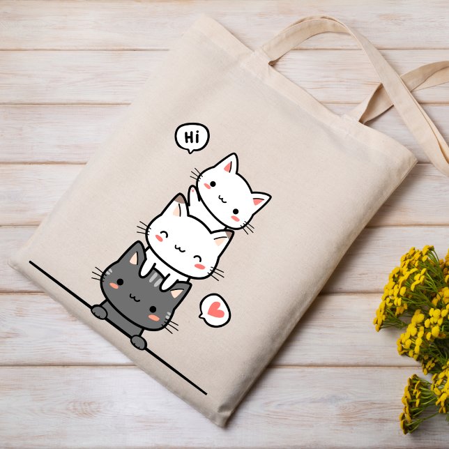 Bolsa Tote Totebag de Ilustração de Gato Minimalista (Criador carregado)