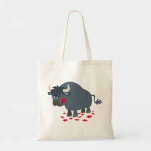 Bolsa Tote Touro de Cartoon Bonito e Saco Vermelho