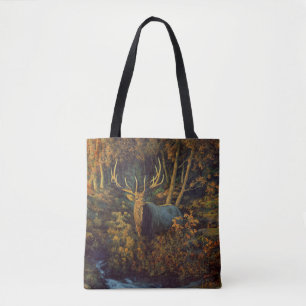 Bolsa Tote Touro Elk na Floresta do outono