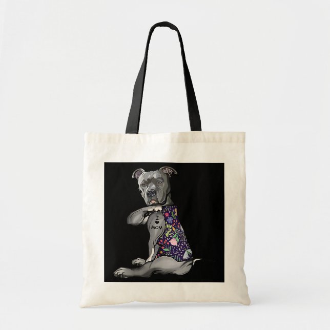 Bolsa Tote Touro Flor Adoro Mamãe Pitbull Tatuagem Mãe (Frente)