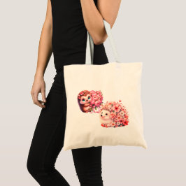 Bolsa Tote Tow cuteRomantic Floral Hedgehog Duo Illustration