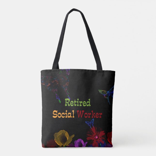 Bolsa Tote Trabalhador social aposentado, abstrato floral des (Verso)