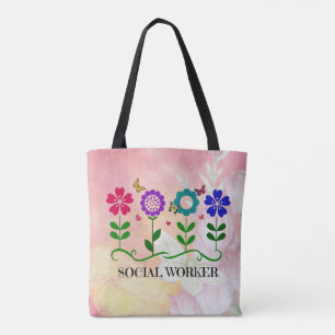 Bolsa Tote Trabalhador Social, Design de Flores Gráficas