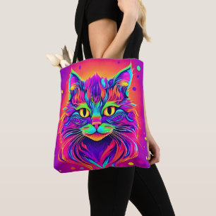Bolsa Tote Trabalho de arte de Cabeça de Gato Colorida