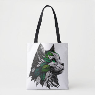 Bolsa Tote Trabalho de arte de Ilustração de Gato de Folha Bo