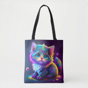 Bolsa Tote Trabalho de arte Digital Gato Colorido - 79827