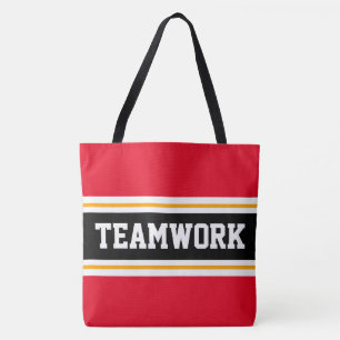 Bolsa Tote TRABALHO EM EQUIPE Cinza Esportivo Bandas Brancas