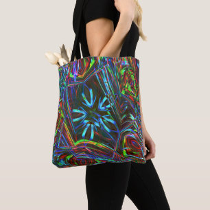 Bolsa Tote Traços de néon colorido sobre fundo escuro