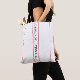 Bolsa Tote Tradicional francês Joyeux Noël Red Stripe Natal