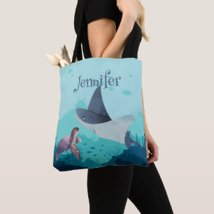 Bolsa Tote Traje personalizado e tartaruga sob o mar