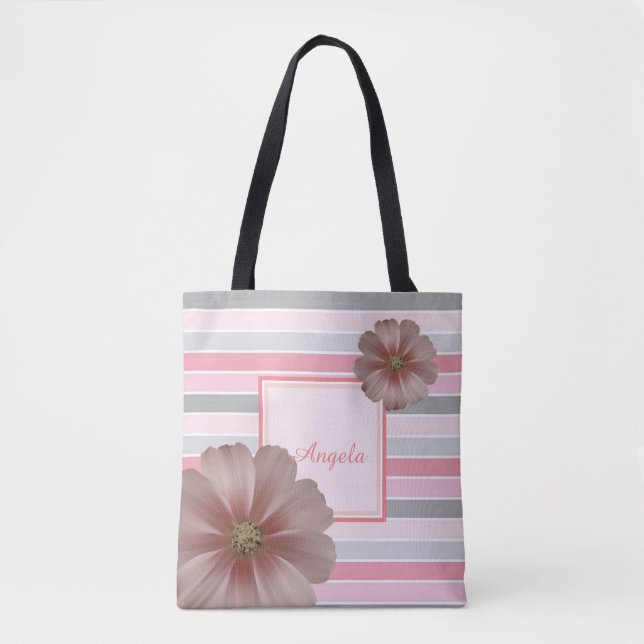 Bolsa Tote Trandy Striped, Flores -Personalizado (Frente)