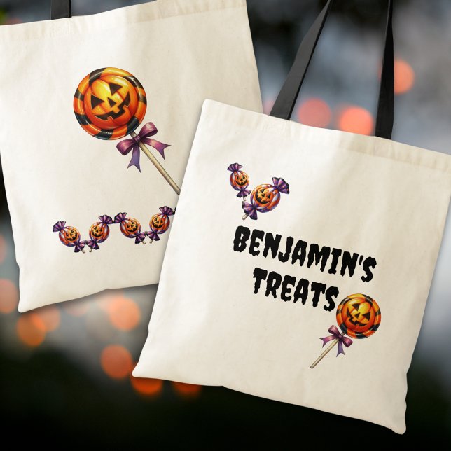 Bolsa Tote Tratamento de Nomes Personalizados do Halloween (Criador carregado)