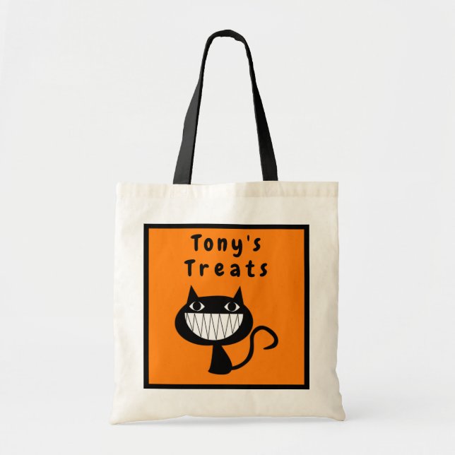 Bolsa Tote Tratamentos de Halloween personalizados sorrindo G (Frente)