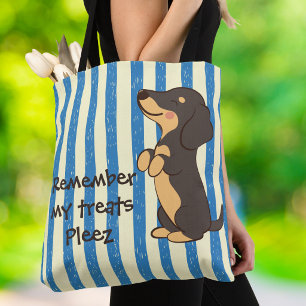 Bolsa Tote Tratamentos para Dachshund Tipografia Listra Azul