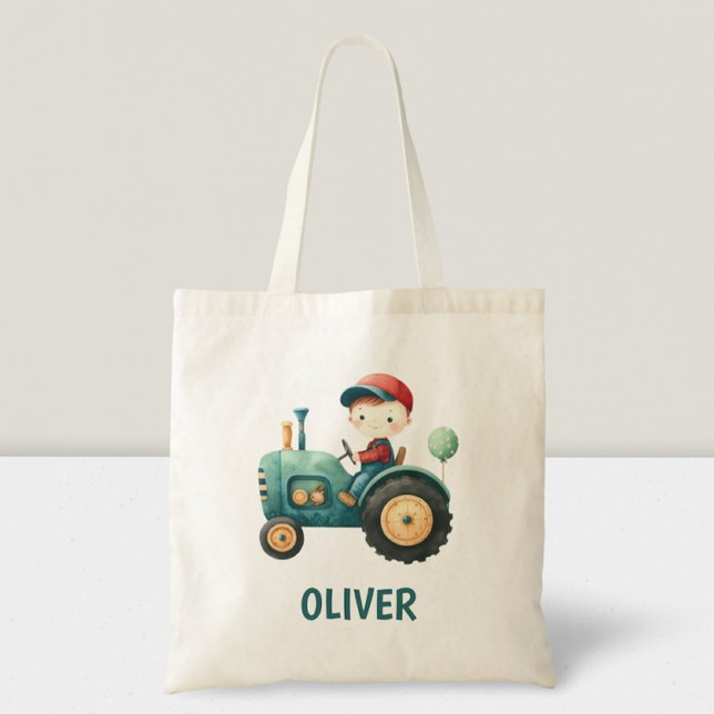 Bolsa Tote Trator Verde Fofo de Meninos Personalizado (Criador carregado)