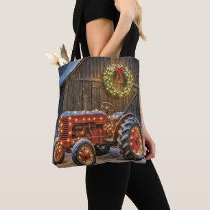 Bolsa Tote Trator Vermelho de Natal com Grinalda Iluminada