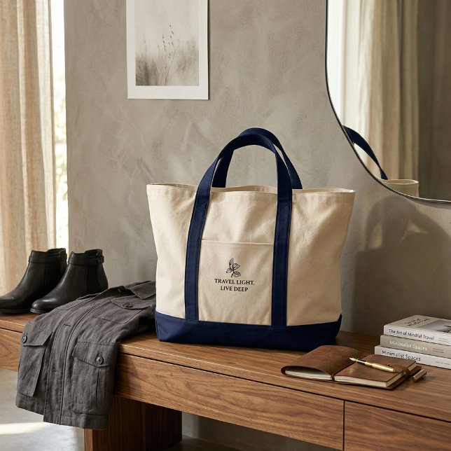 Bolsa Tote Travel Light Live Deep Minimalist Typography  (Travel Light Live Deep Minimalist Typography Off-White Large Canvas Weekender)