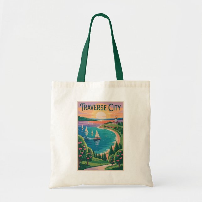 Bolsa Tote Traverse City Lake Michigan Illustration Viagem (Frente)
