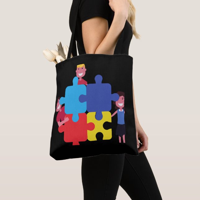 Bolsa Tote travesseiro impressão de quebra-cabeça de autismo  (Close Up)
