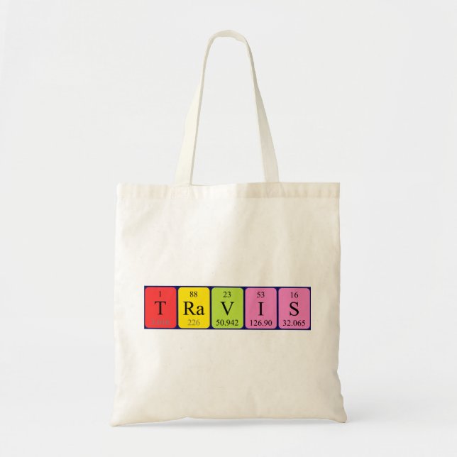 Bolsa Tote Travis com nome de mesa periódico tote saco (Frente)