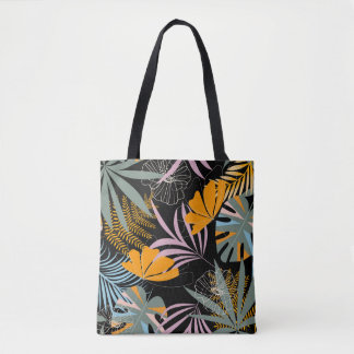 Bolsa Tote Traz um padrão tropical sem costura com folhas bri