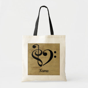 Bolsa Tote Treble Clef Bass Clef Music Heart Personalizado