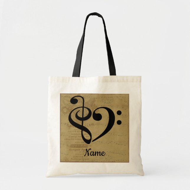 Bolsa Tote Treble Clef Bass Clef Music Heart Personalizado (Frente)