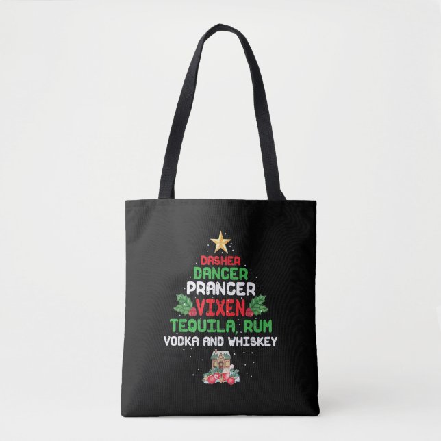 Bolsa Tote Tree Dasher Dancer Prancer Vixen Tequila Whiskey (Frente)