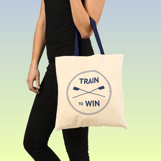 Bolsa Tote Treino de citação esportiva motivado para ganhar (With navy handles)
