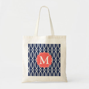 Bolsa Tote Treliça moderna dos azuis marinhos elegantes