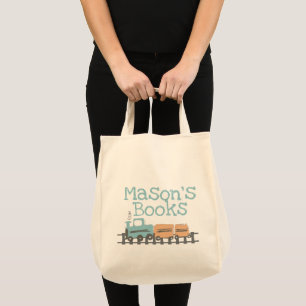 Bolsa Tote Trem de Crianças Retro Nome Biblioteca Livros