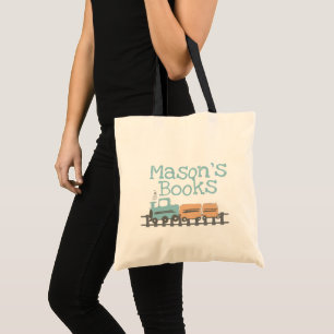 Bolsa Tote Trem de Crianças Retro Nome Biblioteca Livros 