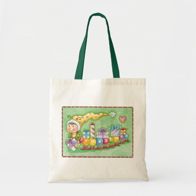 Bolsa Tote Trem de Lagarta de Natal Fofo com Presentes (Frente)