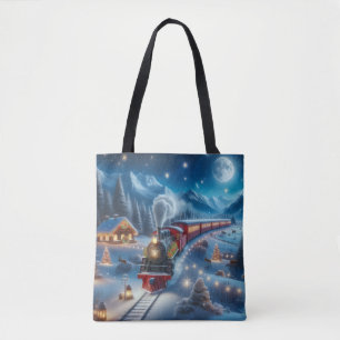 Bolsa Tote Trem de Natal Mágico Cena de Inverno Nevado