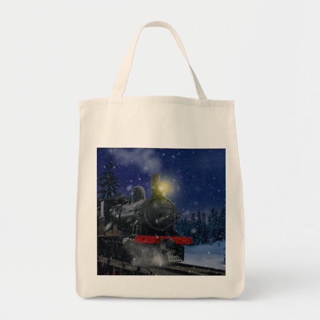 Bolsa Tote Trem de Natal na neve       (Frente)