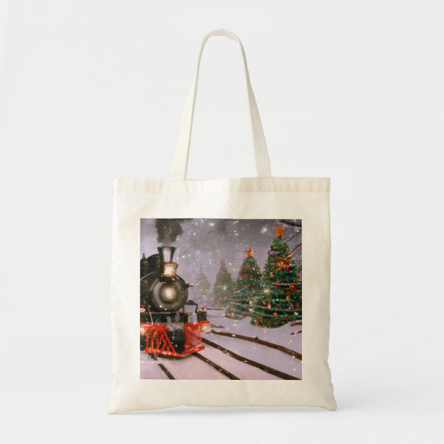 Bolsa Tote trem florestal da árvore de Natal (Frente)