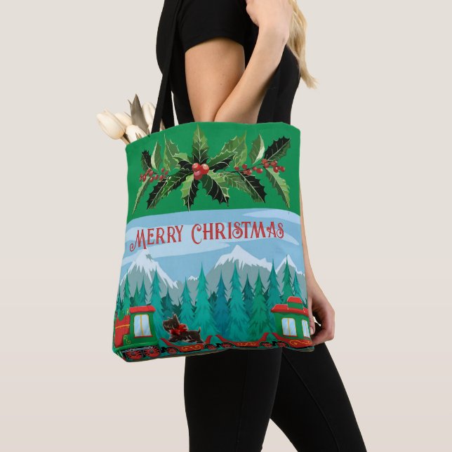 Bolsa Tote Trem Verde de Feliz Natal (Close Up)