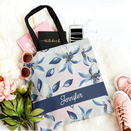 Bolsa Tote Trendência do Padrão Floral Azul Clássico