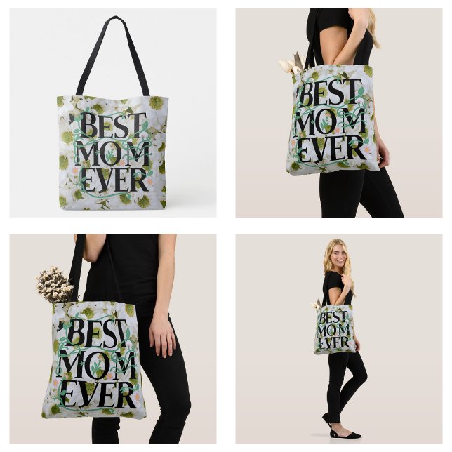 Bolsa Tote Trendy Best Mãe Alguma Vez White Floral Moderna (Trendy Best Mom Ever White Floral Modern Tote Bag)