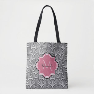 Bolsa Tote Trendy Black Arch Scallops Cor-de-rosa Monograma N