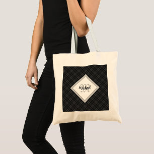 Bolsa Tote Trendy Black White Tartan Personalize Monograma