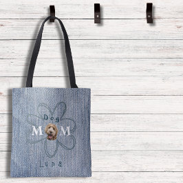 Bolsa Tote Trendy Blue Jean Dog Foto Mãe