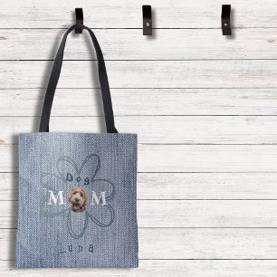 Bolsa Tote Trendy Blue Jean Dog Foto Mãe