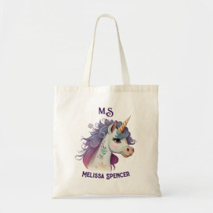 Bolsa Tote Trendy Girls'Elegante Purple Magical Unicorn Name